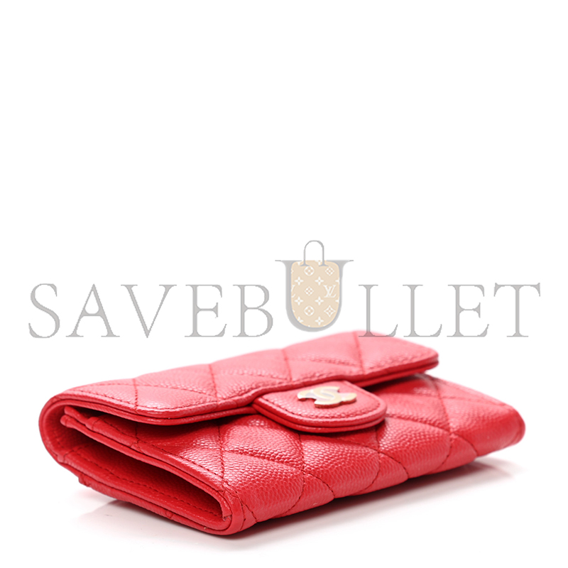 Ch*el caviar quilted flap card holder wallet red ap0214 (11.3*7.5*2.5cm)